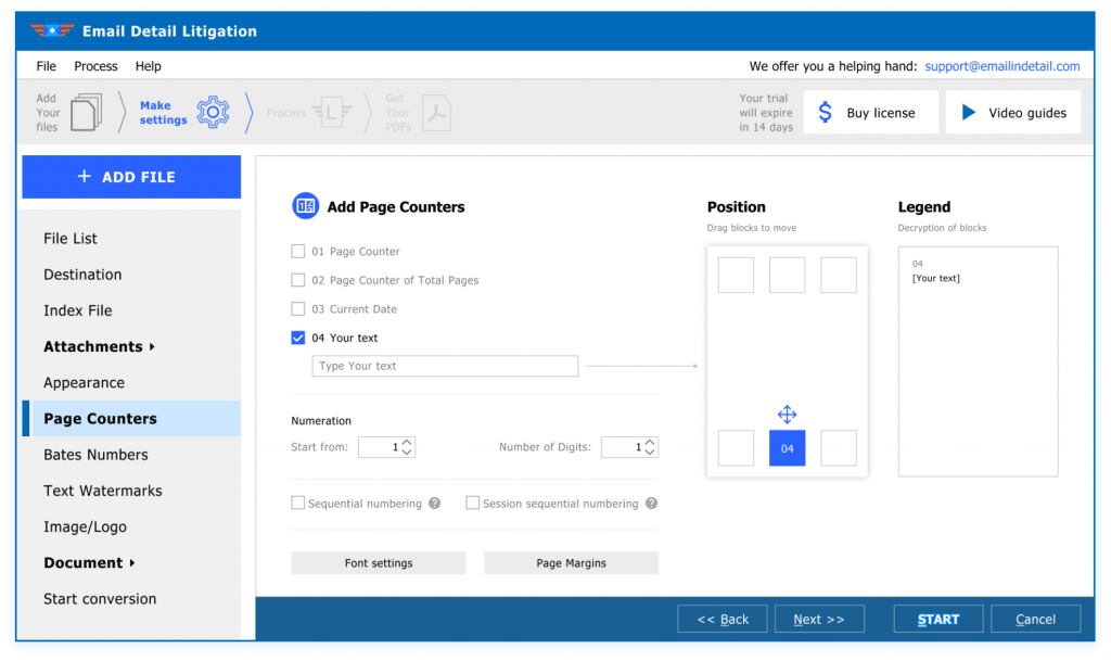 Email Detail Litigation Page counters