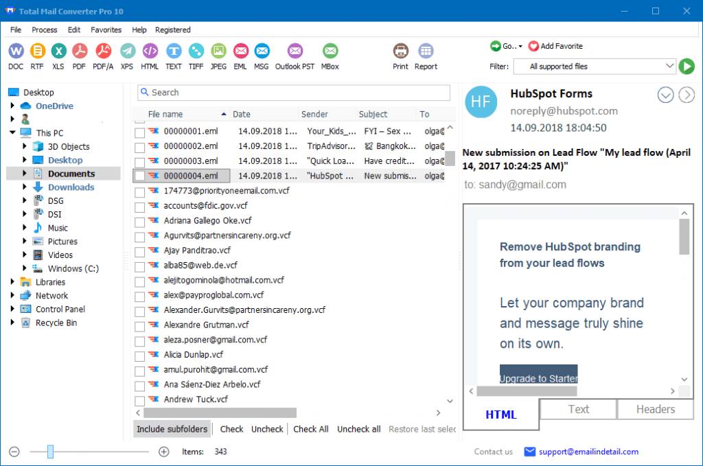 Total Mail Converter Pro Email in Detail view, archive and process